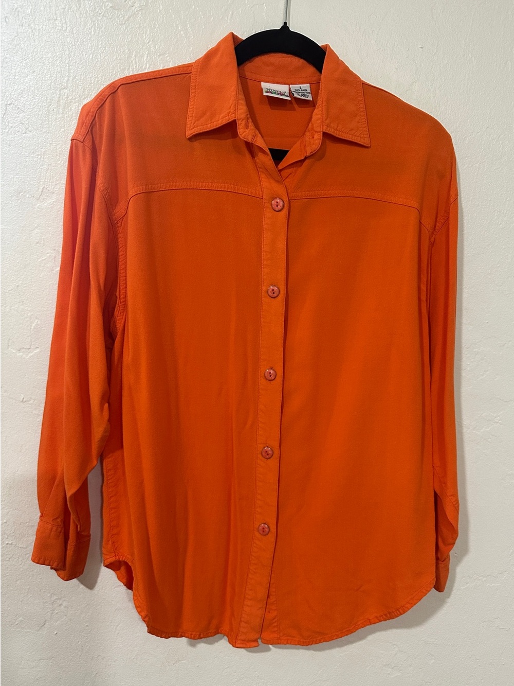 Vintage Nuovo Orange Rayon Button Front Blouse Oversized Small